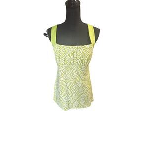 Gold Flava Green geometric maze print top